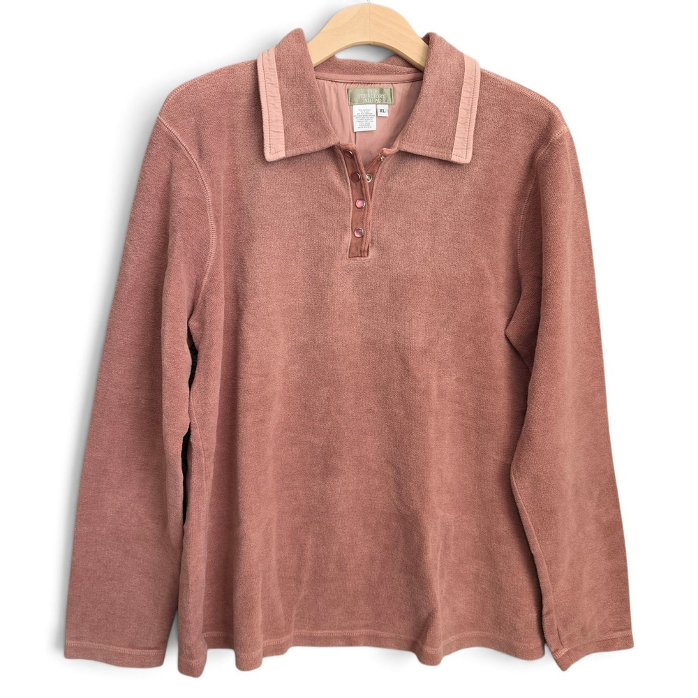 The Territory Ahead Top Womens XL Mauve Pink Terry Polo Snap Cotton Flax USA